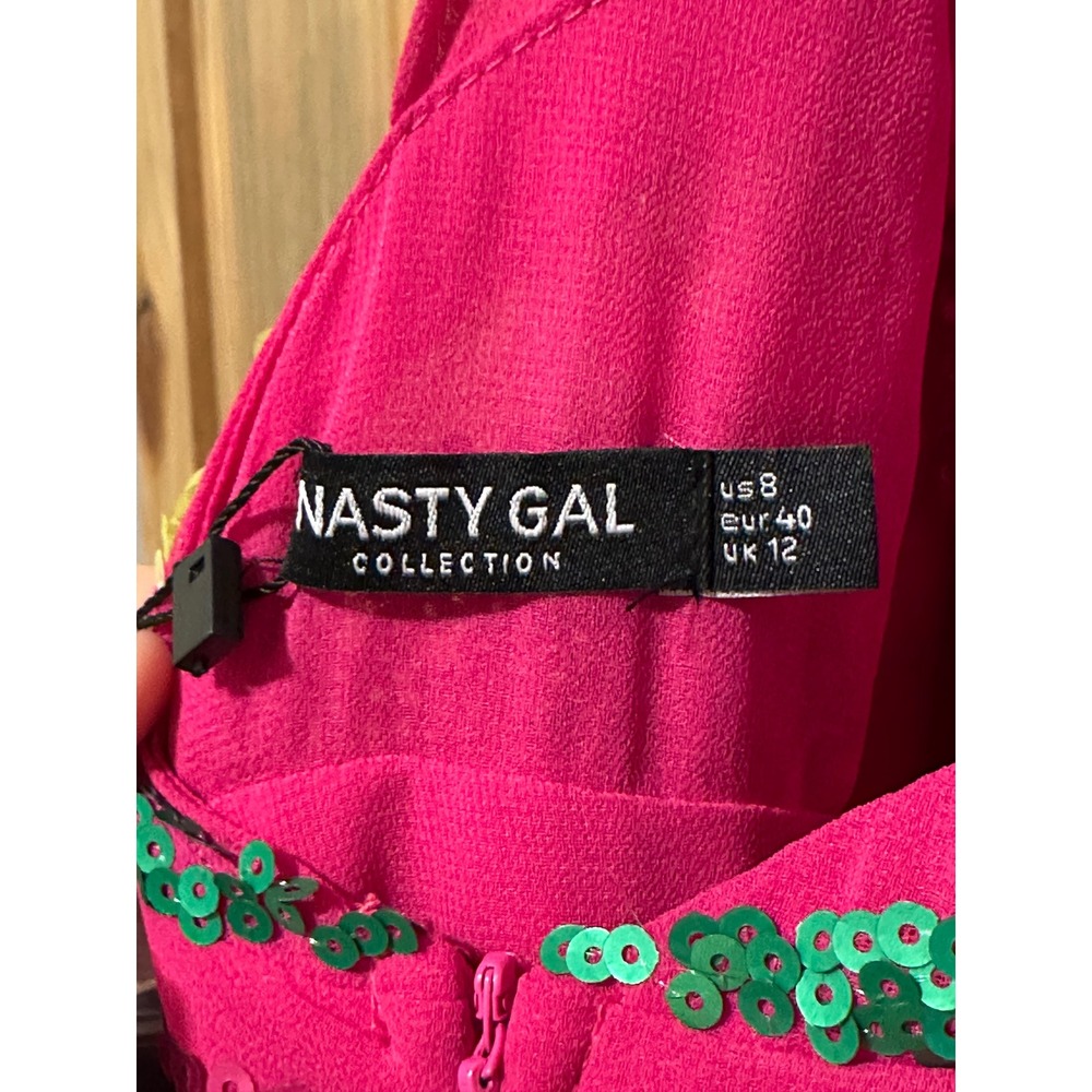 Nasty Gal Embellished Colour Block Plunge Jumpsuit Hot Pink Sequin Multi Size 8 - Picture 7 of 11